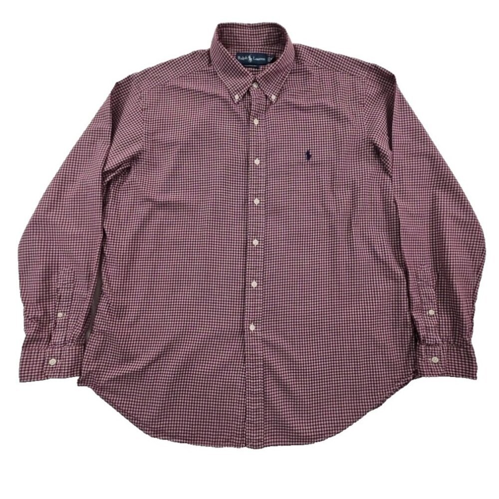 Ralph Lauren Classic Fit Shirt Men's‎ XL Red Check Long Sleeve EUC Blue Pony